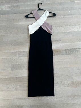 Colorblock Cross-Strap Black, White & Mauve Womens Dress